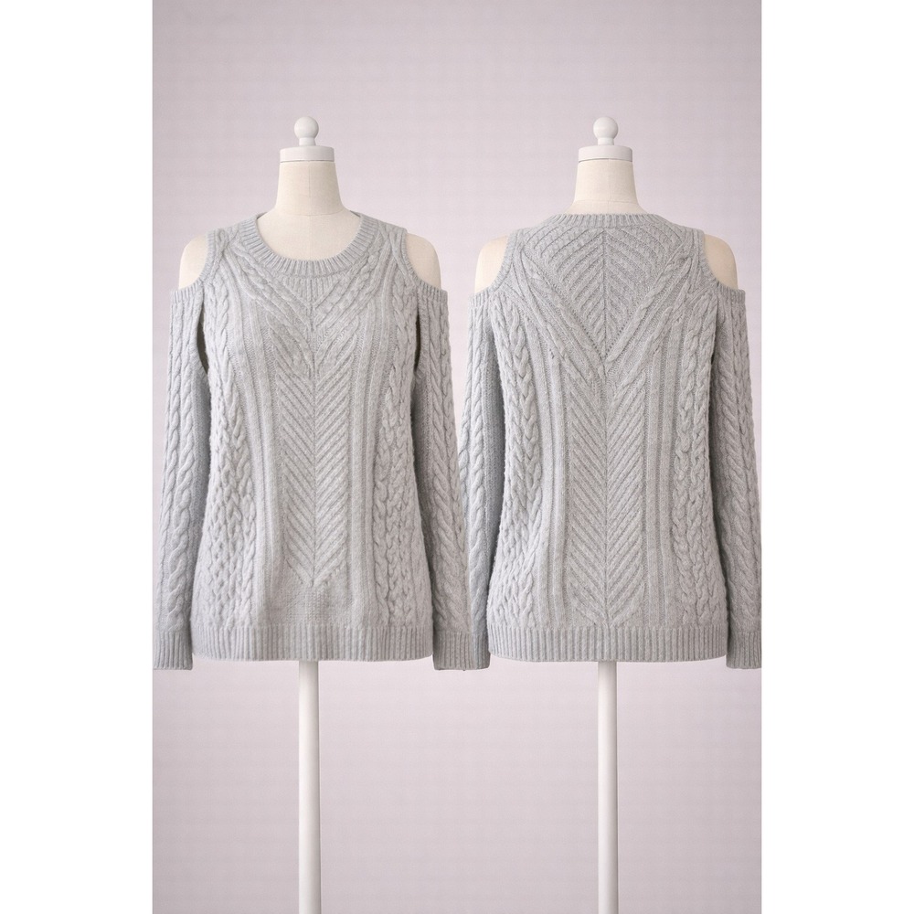 Lane Bryant Womens Gray Cold Shoulder Cable Knit Sweater Size 14/16 Crew Neck